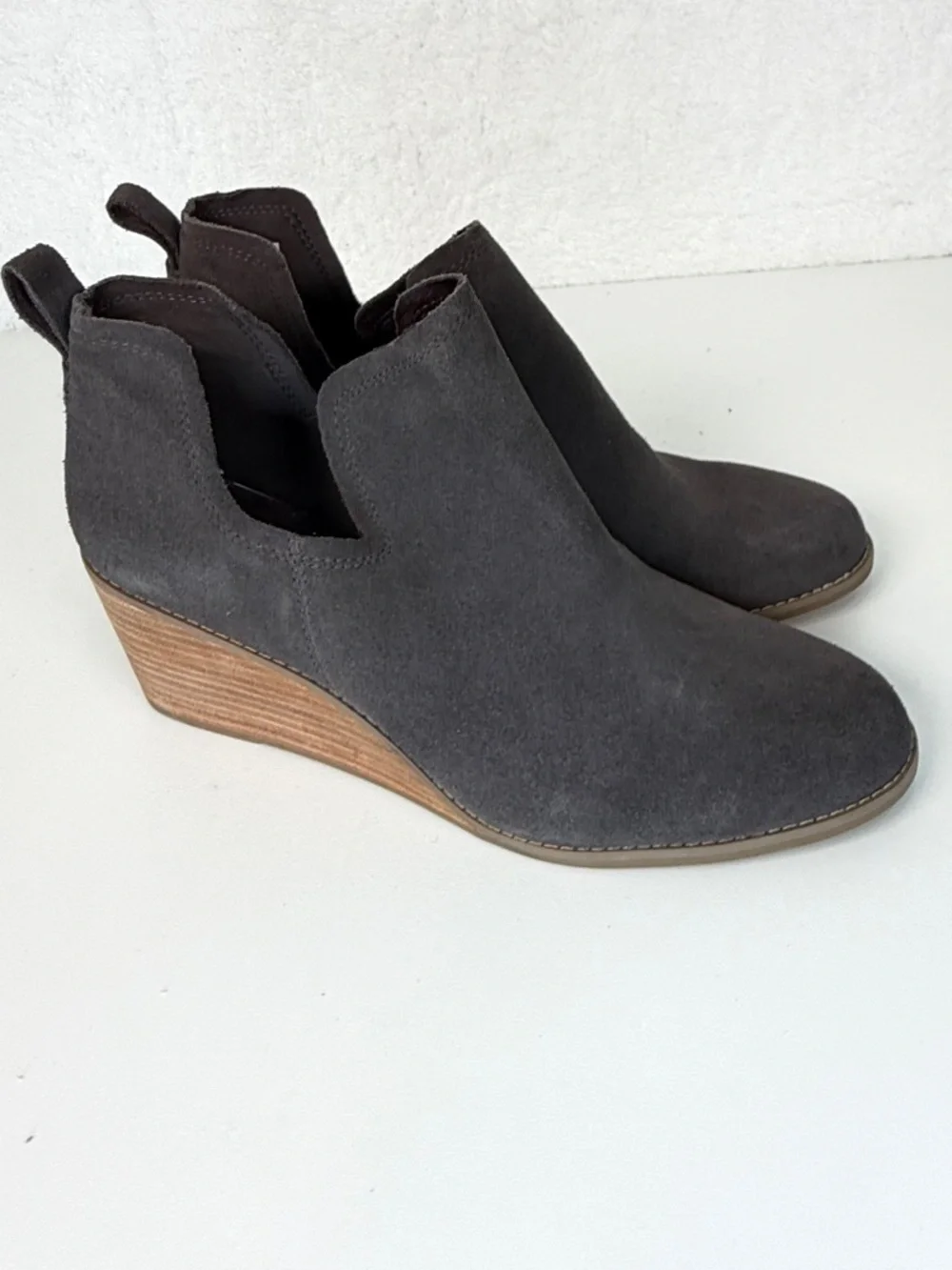 TOMS Gray Suede Wedge Booties Womens 11 Cutout Ankle Boots comfort stylish wedge